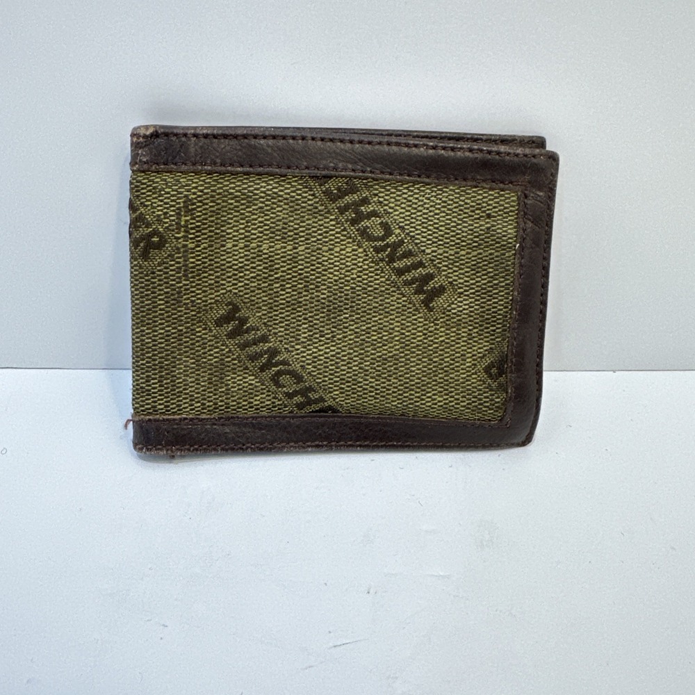 Vintage Winchester Wallet Mens BiFold Canvas Leather Green Brown Outdoor Rare